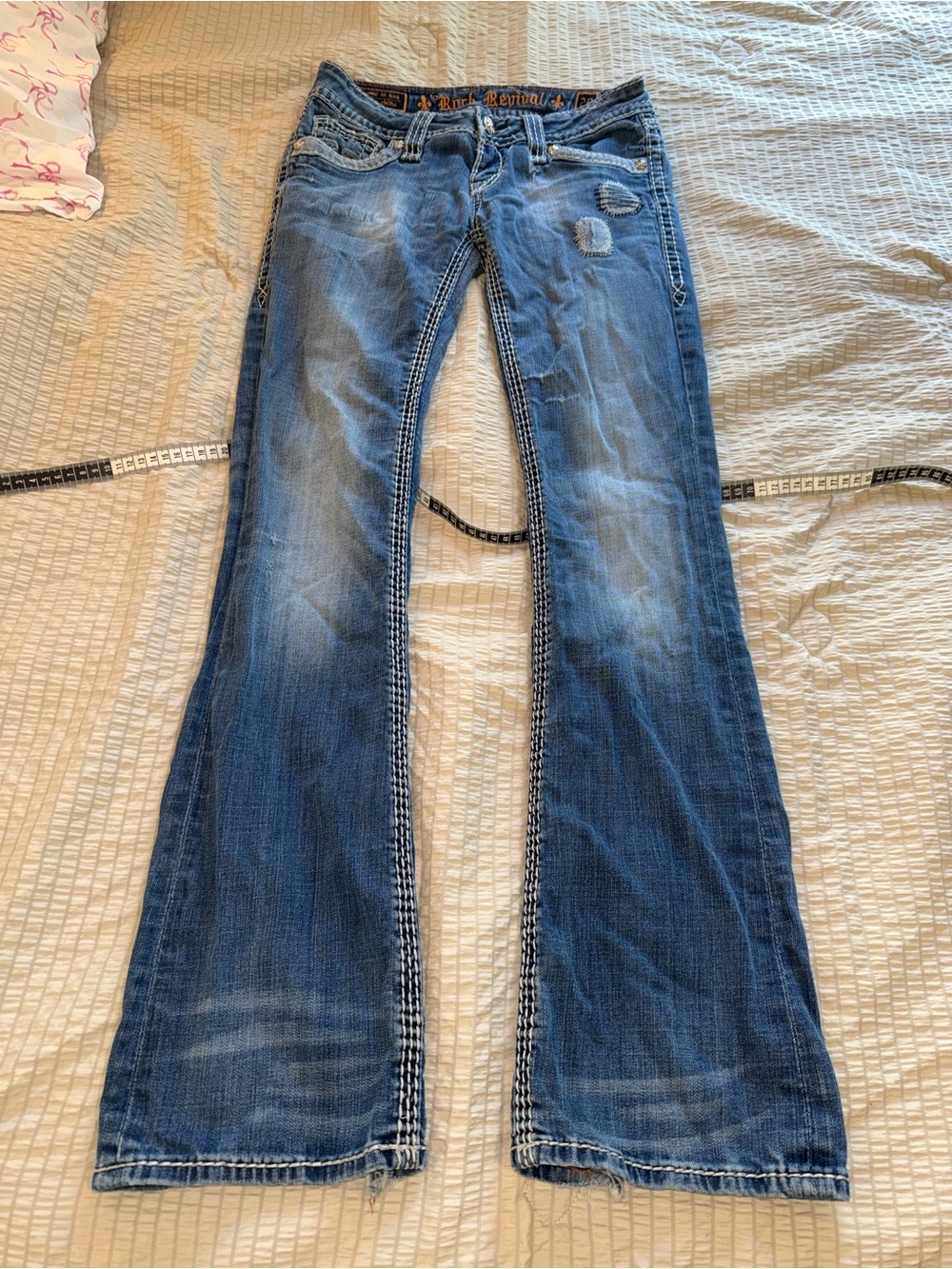 Vintage Rock Revival Low Rise Patched Distressed Alanis Boot Jeans 28 - Picture 12 of 12